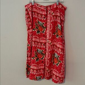 LC Lauren Conrad Floral Red Midi Button Front Skirt